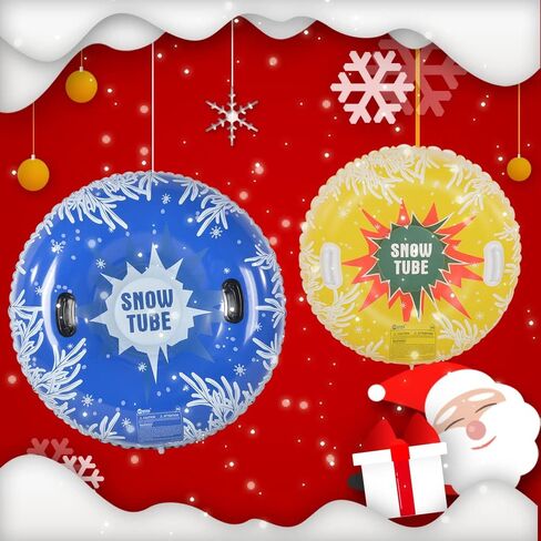HIWENA Snow Tubes, Inflatable Snow Tubes for Family with 2 Higher Handles, Heavy Duty Snow Sled for Adults, and Snow Toy for Kids, 48 and 37 Inch Snowflake Snow Tubes (2 Pack) in Kuwait