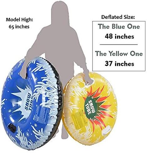 HIWENA Snow Tubes, Inflatable Snow Tubes for Family with 2 Higher Handles, Heavy Duty Snow Sled for Adults, and Snow Toy for Kids, 48 and 37 Inch Snowflake Snow Tubes (2 Pack) in Kuwait