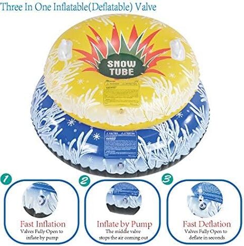 HIWENA Snow Tubes, Inflatable Snow Tubes for Family with 2 Higher Handles, Heavy Duty Snow Sled for Adults, and Snow Toy for Kids, 48 and 37 Inch Snowflake Snow Tubes (2 Pack) in Kuwait