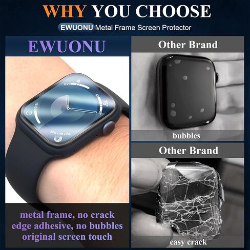 EWUONU [2 Pack] Tempered Glass Screen Protector for Apple Watch SE(2nd Gen)/SE Series 6/5/4 40mm, Metal Frame Full Coverage Waterproof Bubble-Free Anti-Scratch HD Clear Film for iWatch SE 2/SE/6/5/4 in Saudi Arabia