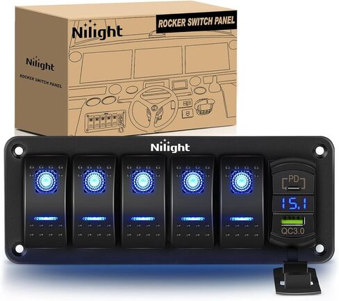 Nilight 5 Gang Rocker Switch Panel with 4.8 Amp Dual USB Charger Voltmeter Waterproof 12V 24V DC Rocker Switch with Night Glow Stickers for Car Trucks Boats RVs in Saudi Arabia