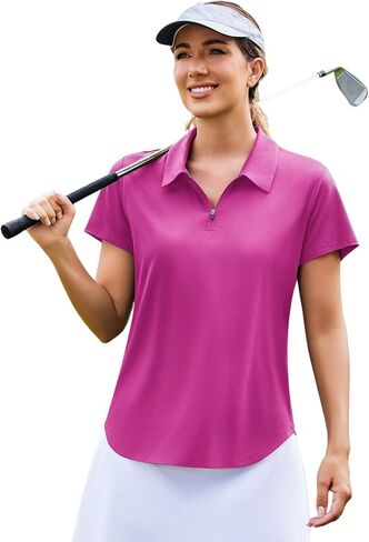 PINSPARK Womens Golf Shirt Zip Up Polo UPF 50+ Sun Protection Collared Shirts Quick Dry Short Sleeve Tennis Athletic Top in Saudi Arabia