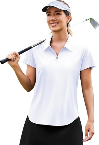 PINSPARK Womens Golf Shirt Zip Up Polo UPF 50+ Sun Protection Collared Shirts Quick Dry Short Sleeve Tennis Athletic Top in Saudi Arabia