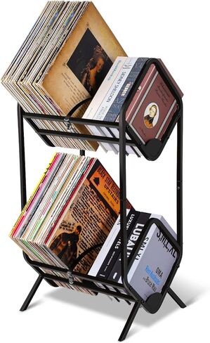 Record Storage Rack, Vinyl Record Holder for Storing 80-110 Vinyl Records, Metal Record Shelf with Dividers for Organizing Albums, Books, Magazines, Files(Matte Black) in Saudi Arabia
