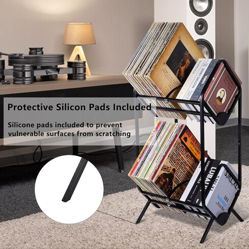 Record Storage Rack, Vinyl Record Holder for Storing 80-110 Vinyl Records, Metal Record Shelf with Dividers for Organizing Albums, Books, Magazines, Files(Matte Black) in Saudi Arabia