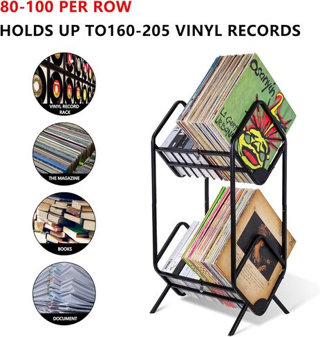 Record Storage Rack, Vinyl Record Holder for Storing 80-110 Vinyl Records, Metal Record Shelf with Dividers for Organizing Albums, Books, Magazines, Files(Matte Black) in Saudi Arabia