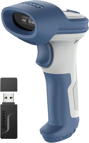 Inateck Bluetooth Barcode Scanner, 2D Wireless Barcode Scanner, Bluetooth 5.0 and 2.4Ghz Adapter, 3 in 1 Reader, Support GS1 Barcode, BCST-73 Blue White in Saudi Arabia