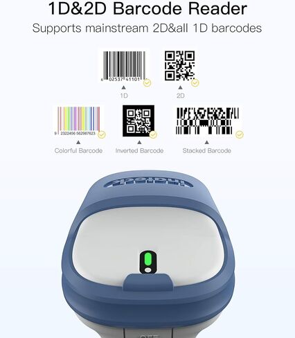 Inateck Bluetooth Barcode Scanner, 2D Wireless Barcode Scanner, Bluetooth 5.0 and 2.4Ghz Adapter, 3 in 1 Reader, Support GS1 Barcode, BCST-73 Blue White in Saudi Arabia
