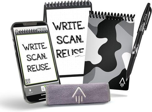 دفتر Rocketbook الذكي القابل لإعادة الاستخدام - دفتر ملاحظات صديق للبيئة بشبكة منقط مع قلم فريكسيون طيار وقطعة قماش من الألياف الدقيقة - غطاء بلون أزرق مخضر، حجم صغير (3.5 بوصة × 5.5 بوصة) (EVR-M-K-CCE) in Kuwait