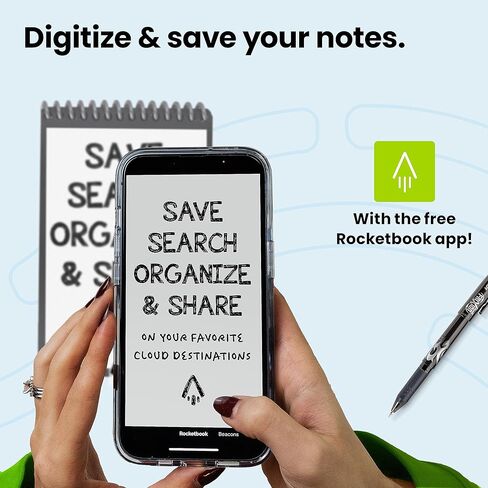 دفتر Rocketbook الذكي القابل لإعادة الاستخدام - دفتر ملاحظات صديق للبيئة بشبكة منقط مع قلم فريكسيون طيار وقطعة قماش من الألياف الدقيقة - غطاء بلون أزرق مخضر، حجم صغير (3.5 بوصة × 5.5 بوصة) (EVR-M-K-CCE) in Kuwait