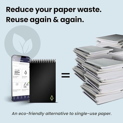 دفتر Rocketbook الذكي القابل لإعادة الاستخدام - دفتر ملاحظات صديق للبيئة بشبكة منقط مع قلم فريكسيون طيار وقطعة قماش من الألياف الدقيقة - غطاء بلون أزرق مخضر، حجم صغير (3.5 بوصة × 5.5 بوصة) (EVR-M-K-CCE) in Kuwait