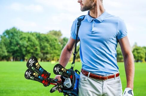 أغطية رأس نادي الجولف لسائقي Fairway Woods Hybrids، مجموعة أغطية رأس جولف جلدية 4 قطع مع أنماط جمجمة مطرزة وأرقام 1 3 5 H، أغطية رأس نادي الجولف للرجال والنساء (أسود) in Kuwait