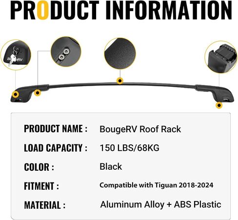 BougeRV Roof Rack Cross Bars Compatible with Volkswagen VW Atlas 2017-2024 with Anti-Theft Lock Aluminum Anti-Rust Crossbars for Roof Cargo Carrier Bag Kayak Canoe Bike Luggage Snowboard, Black in Saudi Arabia