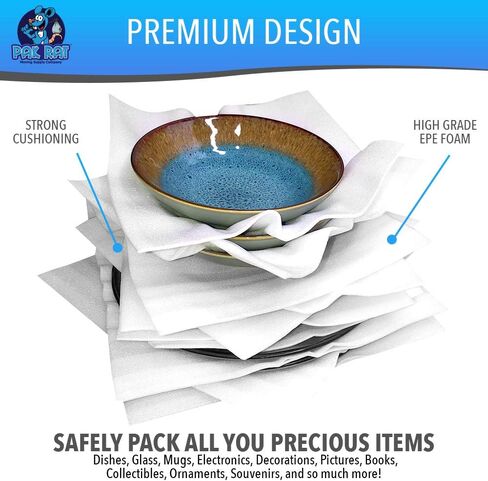 (3 أحجام) 50 قطعة من الأكياس أو الملاءات الإسفنجية الفاخرة للتغليف، وغطاء حماية للأطباق والأطباق والزجاج والأكواب والأقداح والأواني الصينية والبورسلين والأشياء الثمينة لنقل وتخزين اللوازم من باك رات in Kuwait