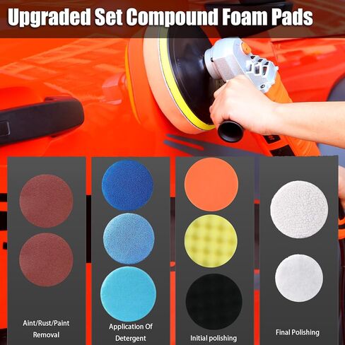 ملمع عازلة سونلر، 1800 وات 7 بوصة/6 بوصة، ملمع عازلة شمعية دوارة للسيارة، 7 سرعات متغيرة 1000-3500 دورة في الدقيقة، ملمع مقبض لتلميع السيارة، إزالة الشعر بالشمع، الصقيل، الصنفرة in Kuwait