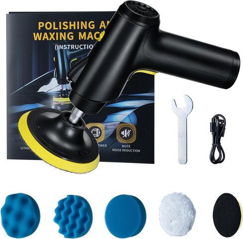 جهاز تلميع/شمع السيارة اللاسلكي مع بطارية عالية السعة 5000 مللي أمبير في الساعة، 3 سرعات متغيرة 1000 - 1600 OPM طقم تلميع عازل خفيف الوزن لتفصيل السيارة/إزالة الشعر بالشمع/التلميع in Kuwait