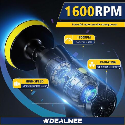 جهاز تلميع/شمع السيارة اللاسلكي مع بطارية عالية السعة 5000 مللي أمبير في الساعة، 3 سرعات متغيرة 1000 - 1600 OPM طقم تلميع عازل خفيف الوزن لتفصيل السيارة/إزالة الشعر بالشمع/التلميع in Kuwait