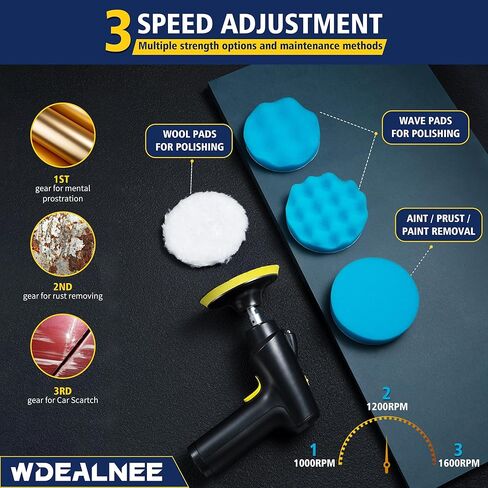 جهاز تلميع/شمع السيارة اللاسلكي مع بطارية عالية السعة 5000 مللي أمبير في الساعة، 3 سرعات متغيرة 1000 - 1600 OPM طقم تلميع عازل خفيف الوزن لتفصيل السيارة/إزالة الشعر بالشمع/التلميع in Kuwait
