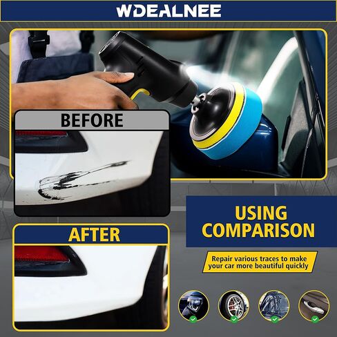 جهاز تلميع/شمع السيارة اللاسلكي مع بطارية عالية السعة 5000 مللي أمبير في الساعة، 3 سرعات متغيرة 1000 - 1600 OPM طقم تلميع عازل خفيف الوزن لتفصيل السيارة/إزالة الشعر بالشمع/التلميع in Kuwait