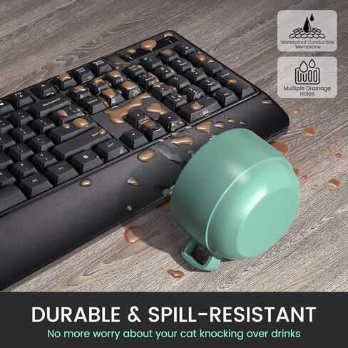 مجموعة لوحة مفاتيح وماوس لاسلكية، لوحة مفاتيح كمبيوتر مريحة كاملة الحجم 2.4 جيجا مع مسند للمعصم وماوس لاسلكي قابل للتعديل بـ 3 مستويات DPI لأجهزة Windows/MacOS وأجهزة الكمبيوتر المكتبية/المحمولة in Kuwait