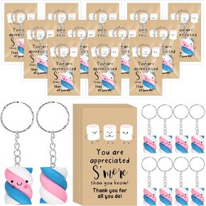 20 Sets Inspirational Employee Appreciation Gift Cute Resin Marshmallow S'More Keychains with Thank You Card Positive Dietitian Gift for Team Coworker Teacher Classroom Reward(Colorful,Screw)