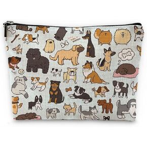 Sufamb Cute Dogs Doodle Art Makeup Bag, Funny Puppy Dog Pattern Cosmetic Pouch for Women Girls, Christmas Birthday Gifts for Dog Lovers Women Girls
