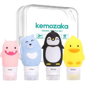 Cute Silicone Travel Size Bottles Set for Toiletries, BPA Free, Leak Proof Squeezable Travel Containers With Built-in Labels, TSA Approved Refillable Travel Essentials Accessories (4pcs)