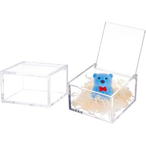 BENECREAT 2Pcs Acrylic Box with Lid, 4x4x2.3inch Clear Cube Display Case Storage Boxes Organizer Containers for Wedding Birthday Gift Packing Jewelry Office Supplies Storage
