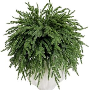 10Pcs Artificial Norfolk Pine Branches 17.7 Inches Fake Norfolk Pine Needles Sprigs Christmas Greenry Stems DIY Crafts Accessories for Garlands Vase Xmas Tree Filler Picks Home Decorations (10, Green)