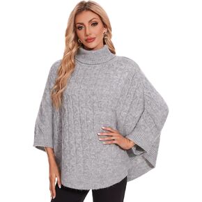 PULI Womens Turtleneck Sweater Poncho Fashion Thick Knit Cape Wrap Pullover Chunky Warm Shawls for Fall Winter