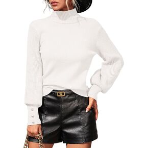 Mansy Women's 2024 Fall Fashion Turtleneck Long Sleeve Ribbed Knit Loose Pullover Sweater Tops