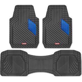 Motor Trend MetallicGuard Car Floor Mats Full Set - Durable Rubber Floor Mats with Red Metallic Heel Pad, All-Weather Interior Protection for Front and Rear with Non-Slip Backing