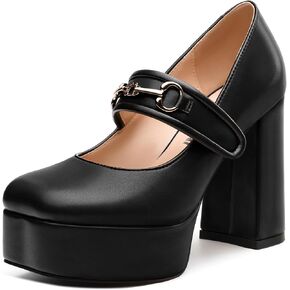 حذاء نسائي من JUSTDANNI بكعب ماري جين وكعب عالٍ مكتنز ومربع مغلق عند الأصابع حذاء مريح بحزام واحد لحفلات الزفاف والمكتب in Kuwait