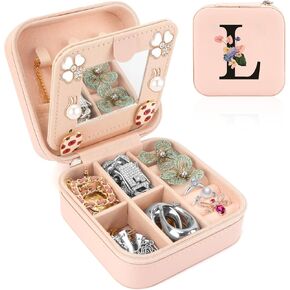 Small Travel Jewelry Case Organizer,Small Jewelry Box for Girls,Small Jewelry Boxes for Women,Small Jewelry Travel Case for Women,Mini Jewelry Travel Case,Friend Gifts for Women,Initial Jewelry Box A