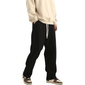 OYOANGLE Men's Drawstring Waist Sweatpants Open Bottom Straight Leg Athletic Lounge Pants