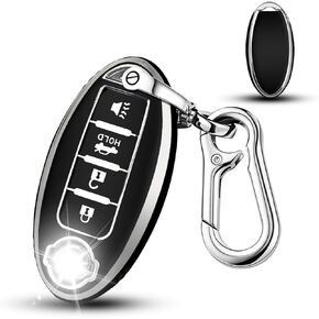 QBUC for Nissan Key Fob Cover With Keychain Silver Trim Soft TPU Case Compatible with Maxima Murano Altima Sentra Rogue 4 button（Purple）