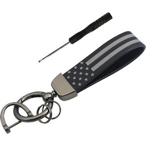 American USA Flag Car Keychain, 360 Degree Rotatable Keychain with Zinc Alloy Ring, Anti-Lost D-Ring Auto Key Chain (Black & Black)