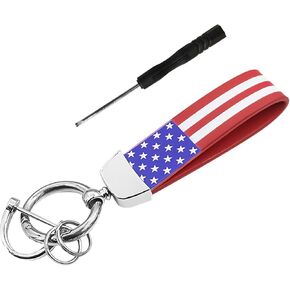 American USA Flag Car Keychain, 360 Degree Rotatable Keychain with Zinc Alloy Ring, Anti-Lost D-Ring Auto Key Chain (Black & Black)