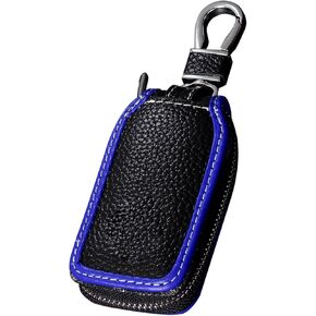 Car Key Case, PU Leather Automotive Key Chain Holder with Metal Hook and Zipper, Car Accessories for Remote Key Purse (Black & Brown)