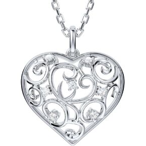 THELANDA Genuine Moissanite Sterling Silver 3D Filigree Heart-Shaped Pendant Necklace, Adjustable 18-20 Inch, Fine Elegant Jewelry Gift for Women in Kuwait