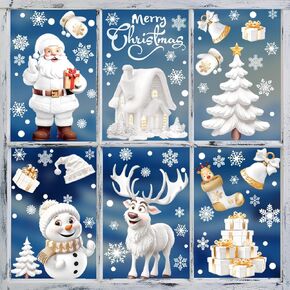 9 Sheets Mega Bundle of 110 Reusable Christmas Pink Window Clings Decal Stickers - Snowflakes Deer Father-Christmas Snowman for Winter Frozen Party Supplies Wonderland Decorations