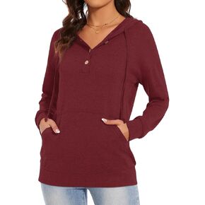 Anydeer Women Hoodie Long Sleeve Sweatshirt Button Up Henley Shirts Casual Tunic Tops in Saudi Arabia