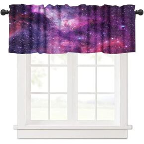 Galaxy Valance Curtains Romantic Dreamy Purple Universe Nebula Starry Sky Rod Pocket Curtain Valance for Kitchen Bedroom Living Room Decor 1 Panel W54xL18 Inch