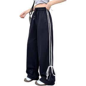 Milumia Women's Y2k Wide Leg Track Pants Side Striped Bowknot Drawstring Waist Long Sweatpants