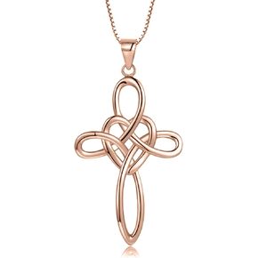 Celtic Cross Necklace Women 925 Sterling Silver Celtic Knot Infinity Love Heart Pendant Necklace for Women Irish Celtic Jewelry Gift for Birthday Christmas