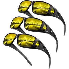 Over Glasses Night-Vision-Glasses Mens-Women: Wrap Around Fit Over Glasses Night Vision Glasses for Driving