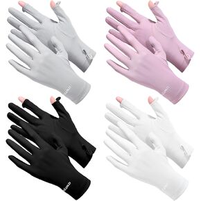 Bonuci 4 Pairs UV Sun Protection Gloves Non Slip Touchscreen Gloves Full Finger Breathable Summer Outdoor Gloves for Women (Black, White, Gray, Purple,Minimalist)