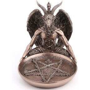 Veronese Design 5 3/4 Inch Tall Baphomet Altar Offerign Tray Polystone Statue Bronze Finish