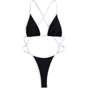WDIRARA Women's Cut Out Triange Criss Cross Backless Thong Sexy One Piece Bathing Suit