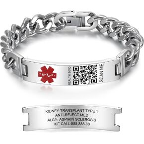 Upgraded Medical Bracelets with QR Code for Women Men Medical Alert Id Bracelet - Sterling Silver Small Code 7''-9'' - More Space Custom Emergency Medical ID Info in Saudi Arabia